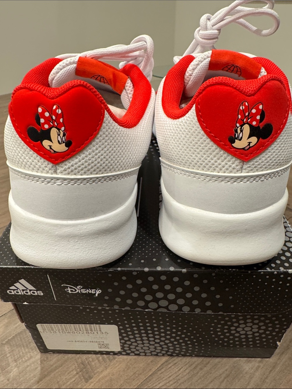 Disney White Adidas Sneakers with Minnie Mouse and Red Lining size 8 NWT